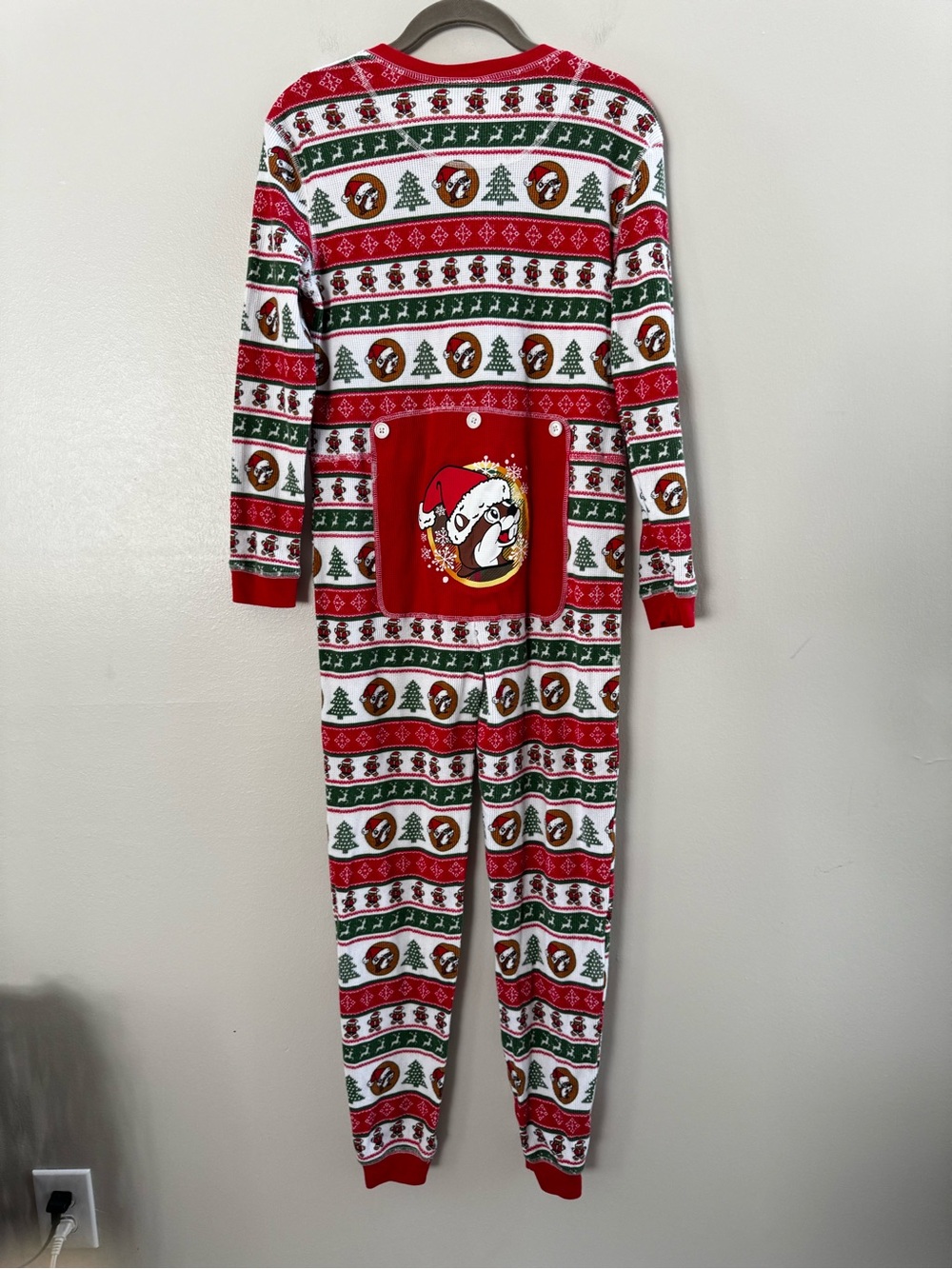 Buc-ees Adult Small Christmas Holiday Onesie PJ Pajamas Red White Green